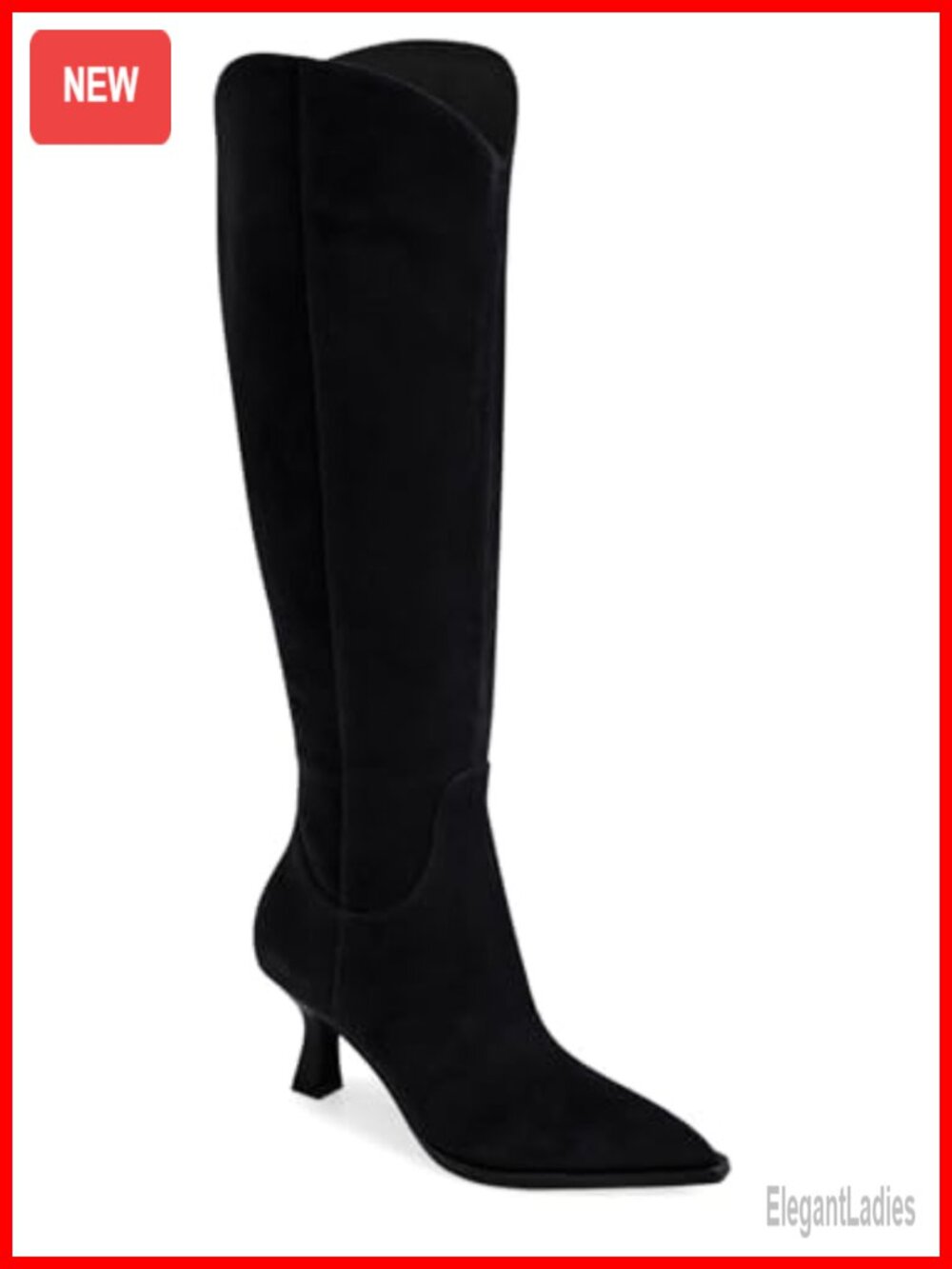 Womens Wide Calf Knee High Boots Kitten Heel Pointed Toe Tall Side Zipper